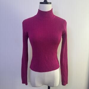 Vintage 90s CONTEMPO Fuchsia Ribbed Knit Mock Neck Sweater • Mod Grunge Girlcore